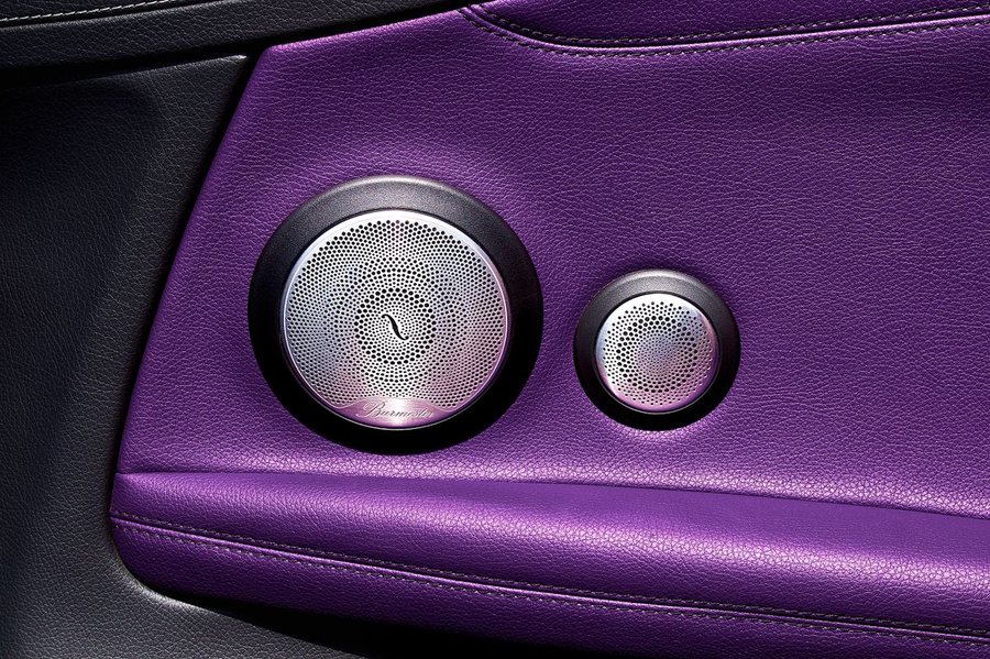 Speakers set into a leather door panel (illustrative stock photo)
