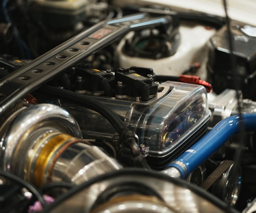 A turbocharged engine in a workshop (illustrative stock photo)